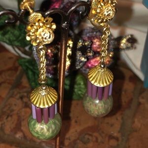 Miriam Haskell Art Glass Floral Dangle Clips